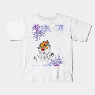 Girl with Flower - Beautiful Floral Portrait Print Kids T-Shirt